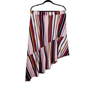 Lane Bryant Womens Multicolor Striped Asymmetrical Midi Skirt Size 14 NWT